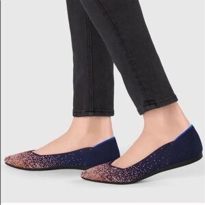 Rothy's midnight metallic pointed toe flats navy blue gold size 7.5